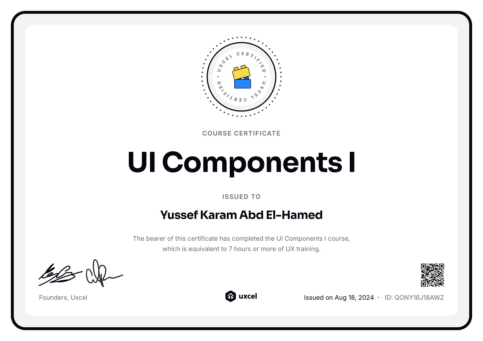 Yussef Karam Abd El-Hamed's certificate